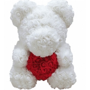 Pluszowy miś w białe róże Walentynkowa przytulanka Materiały: Bawełna