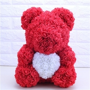 Pluszowy miś w czerwone róże Walentynkowa przytulanka Materiały: Bawełna