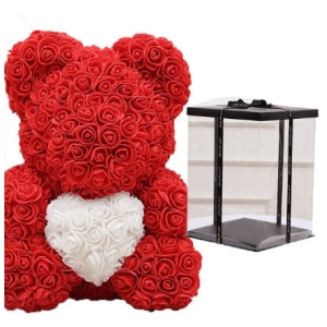Pudełko kolekcjonerskie z czerwonymi różami Pluszowy miś walentynkowy Materiały: Bawełna