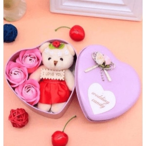 Różowy miś miłosne pudełko Walentynki przytulanka Materiały: Bawełna
