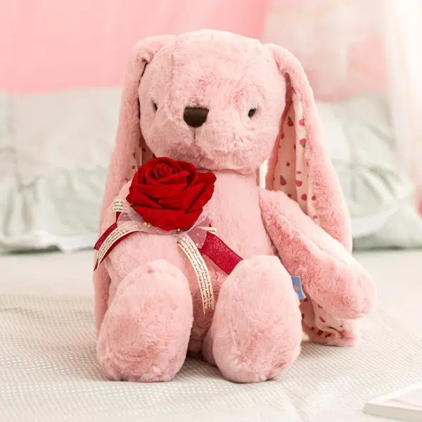 Olbrzymi pluszowy biały królik z różowym pluszem Olbrzymi pluszowy materiał: bawełna