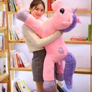 Duży różowy i biały jednorożec pluszowe zabawki, miękki koń, wypchane zwierzę, duże zabawki dla dzieci